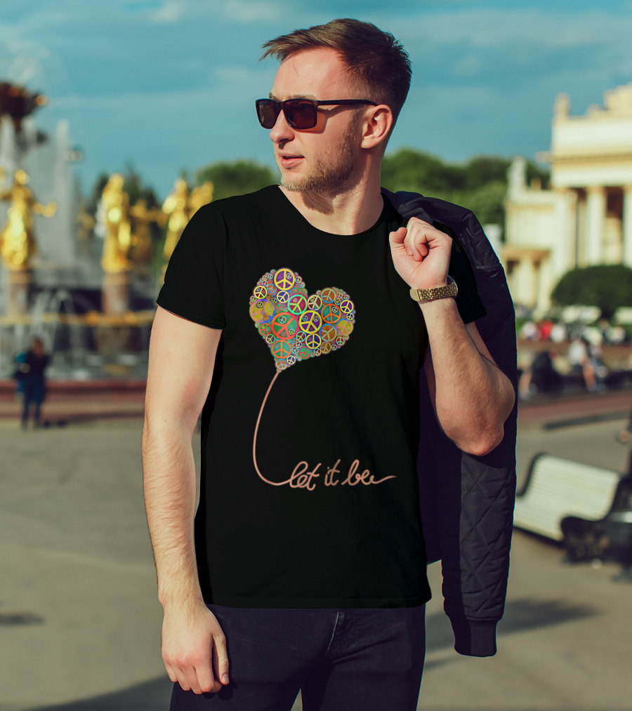 Let It Be Peace Symbol Heart Flowers T-Shirt