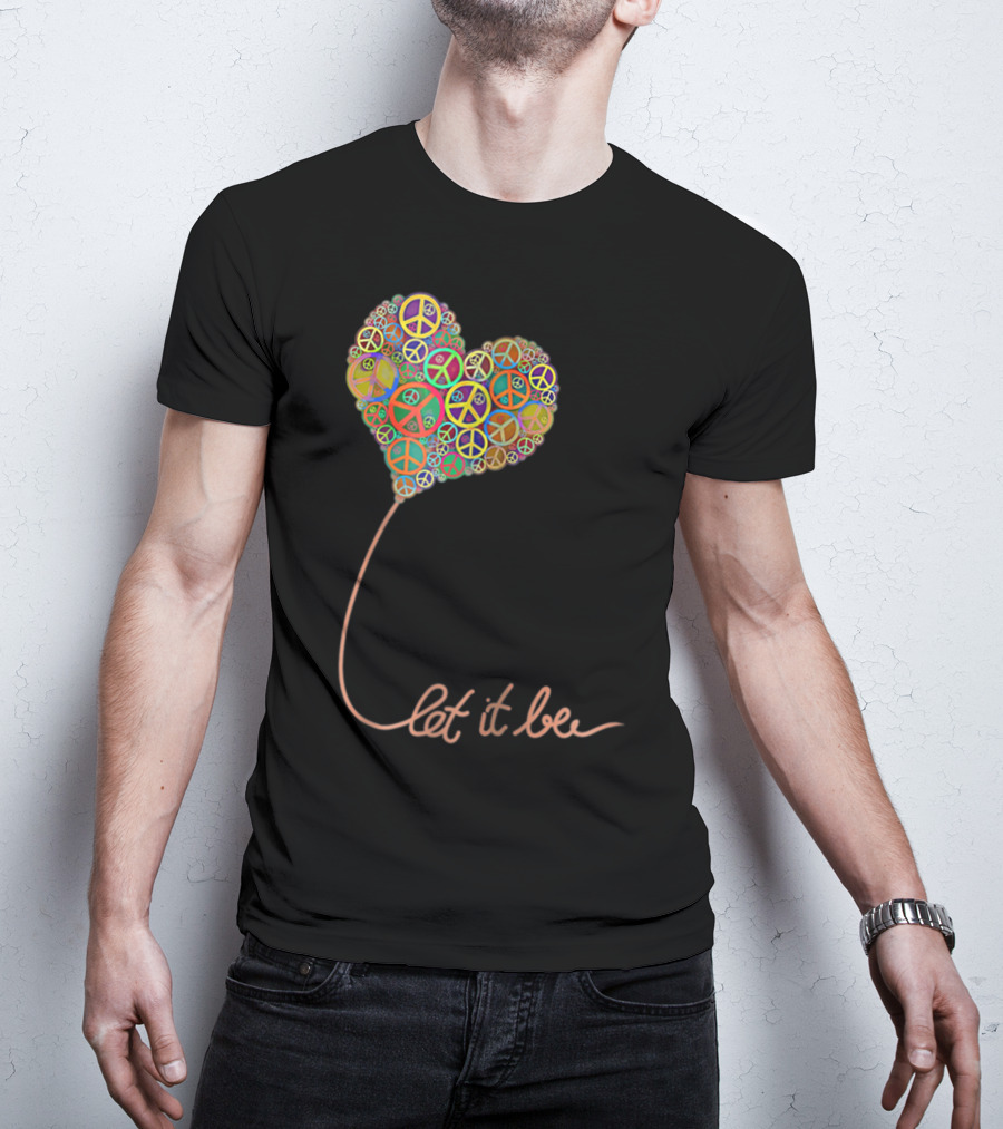 Let It Be Peace Symbol Heart Flowers T-Shirt