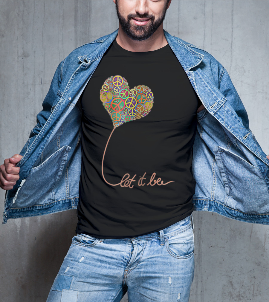 Let It Be Peace Symbol Heart Flowers T-Shirt