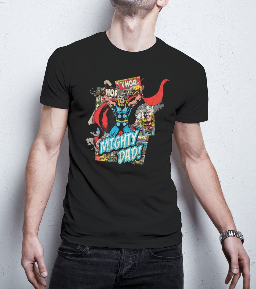 Mighty Dad Marvel Thor Comic Collage T-Shirt