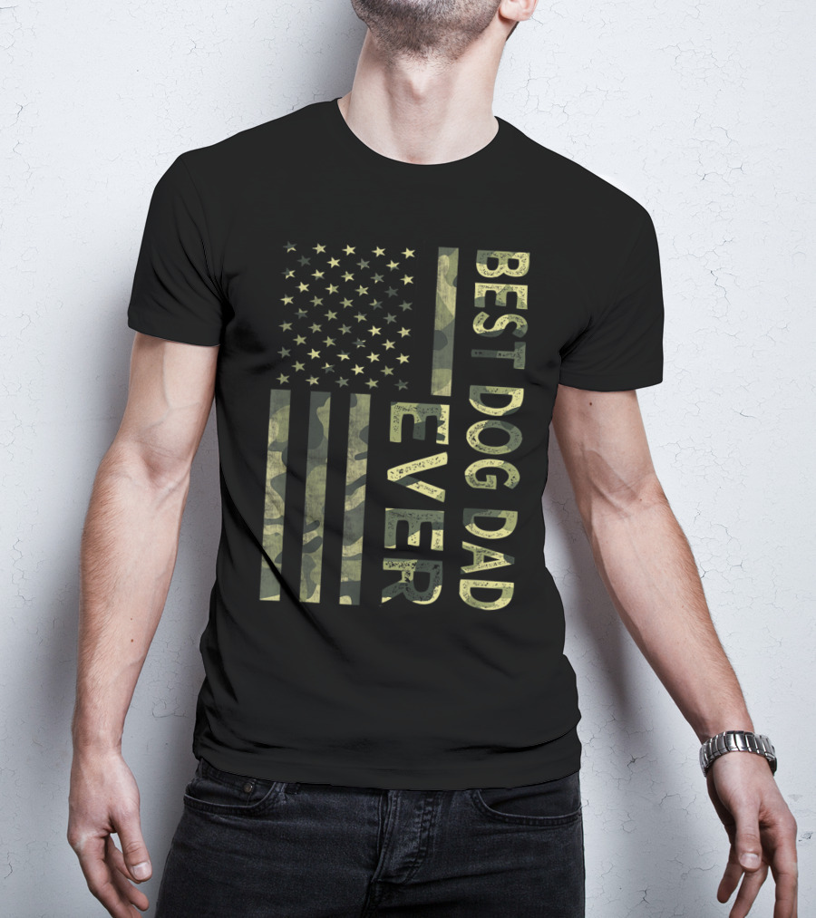 Best Dog Dad Ever Camo American Flag T-Shirt
