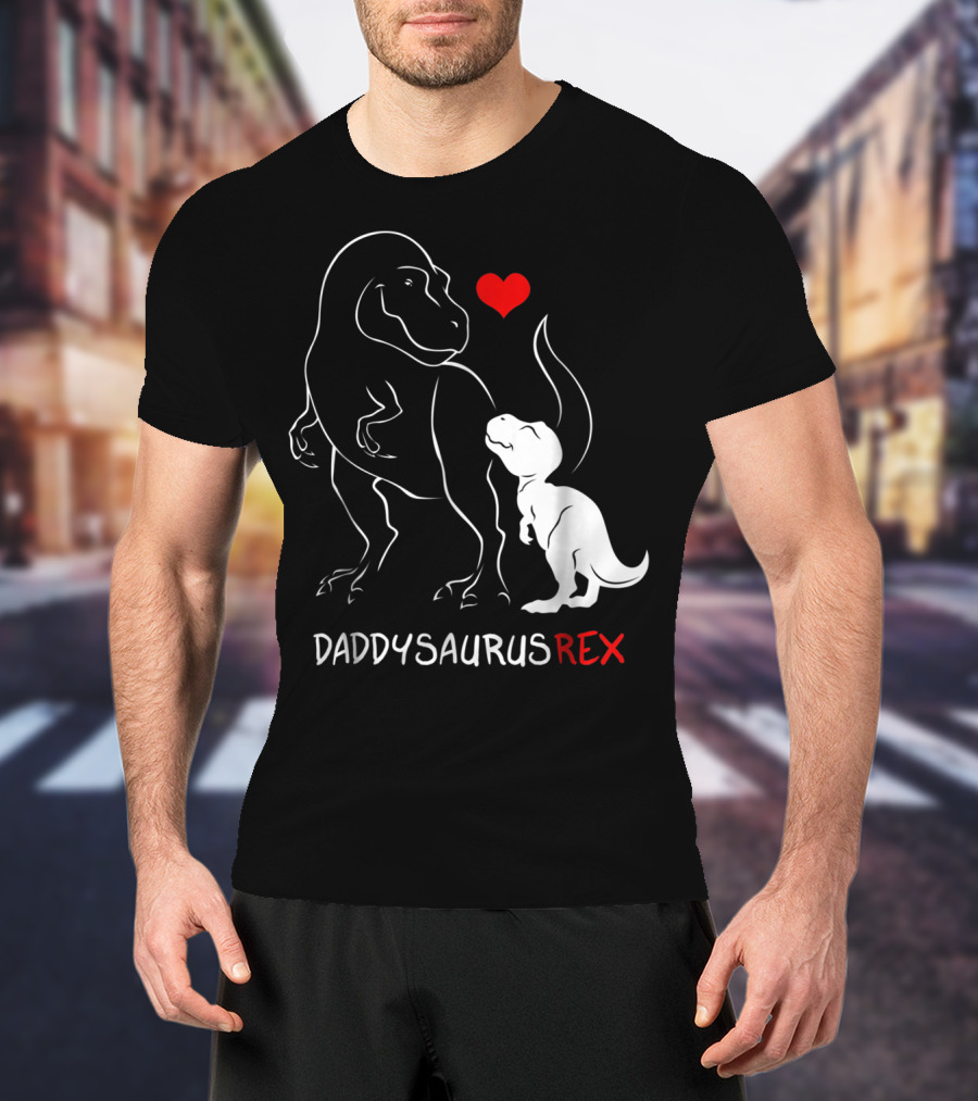 Daddysaurus Rex Dinosaur Heart Mens Daddy Saurus T-Shirt