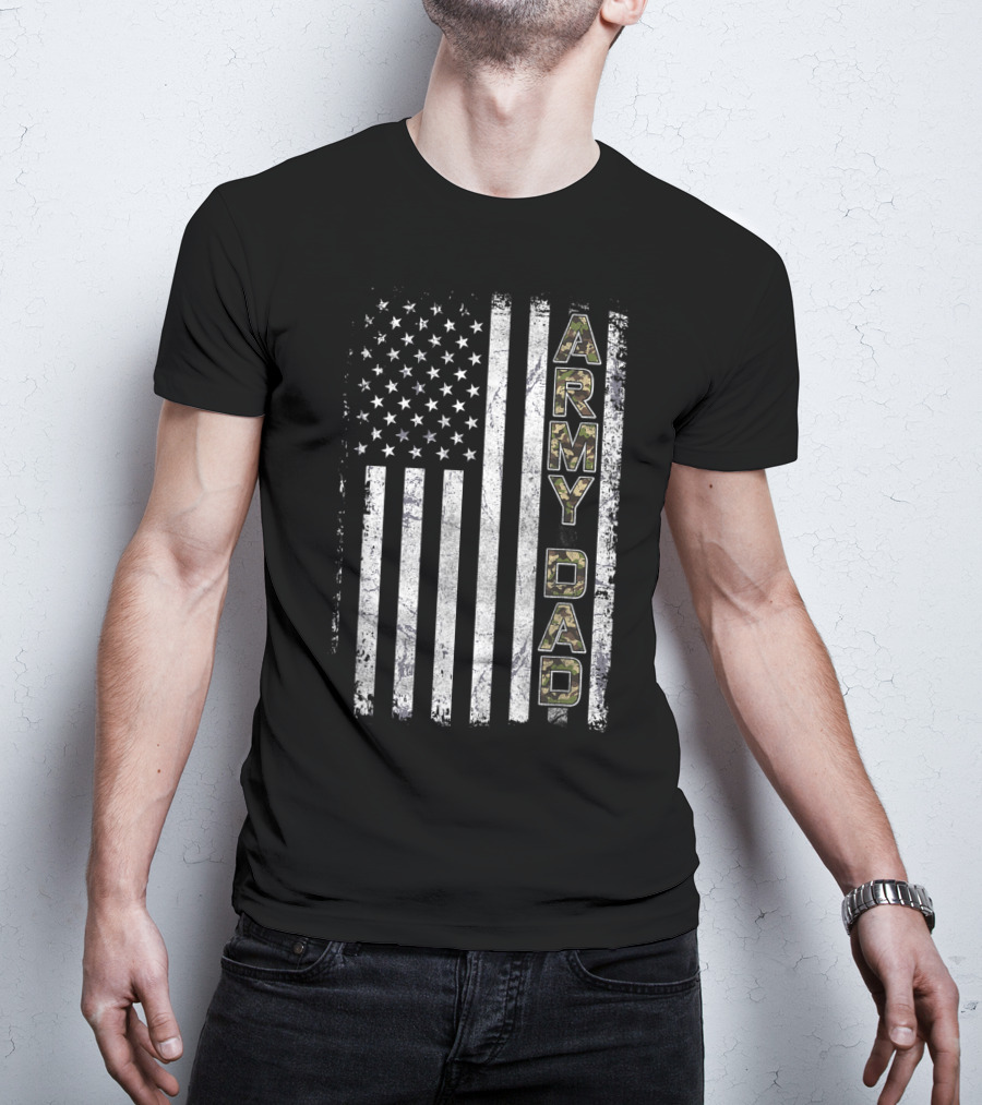 Proud Army Dad USA Flag Camo Stars Stripes T-Shirt