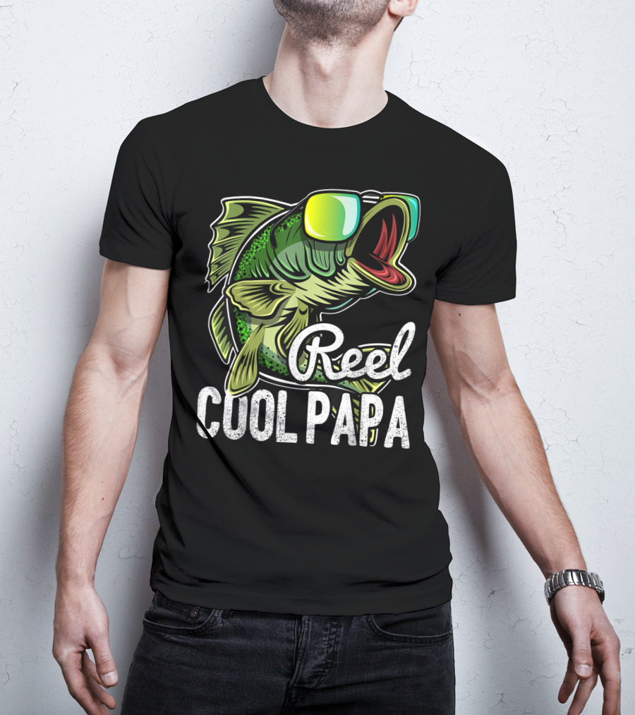 Mens Reel Cool Papa Fishing Sunglasses Father's T-Shirt