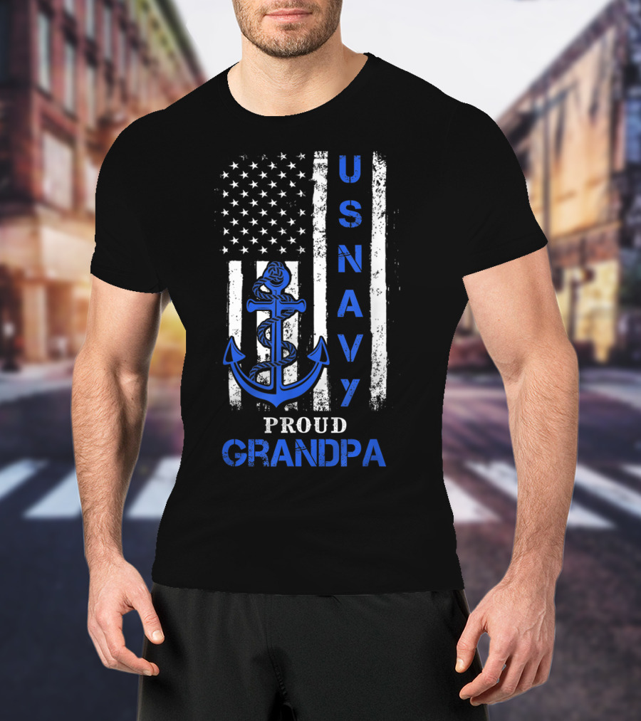 US Navy Flag Anchor Proud Grandpa T-Shirt