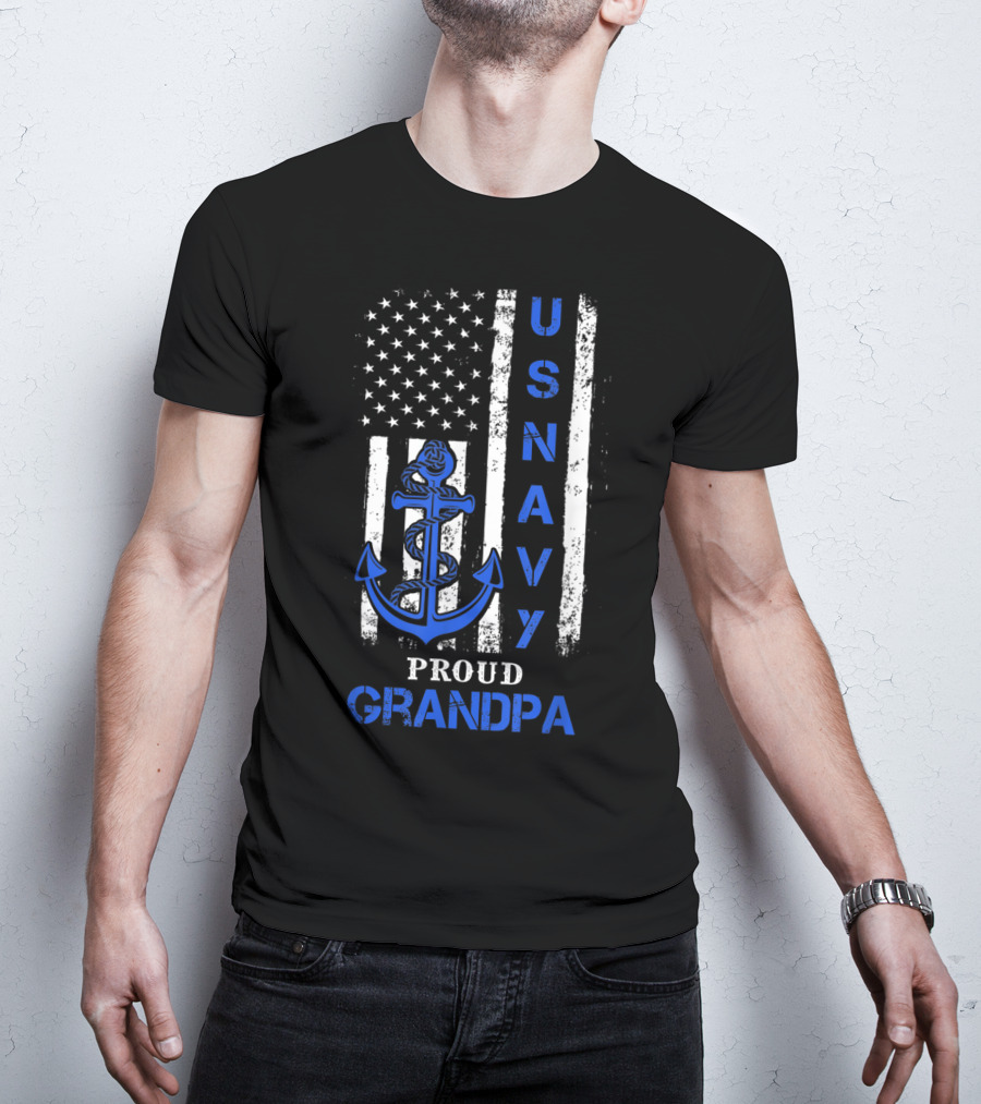 US Navy Flag Anchor Proud Grandpa T-Shirt