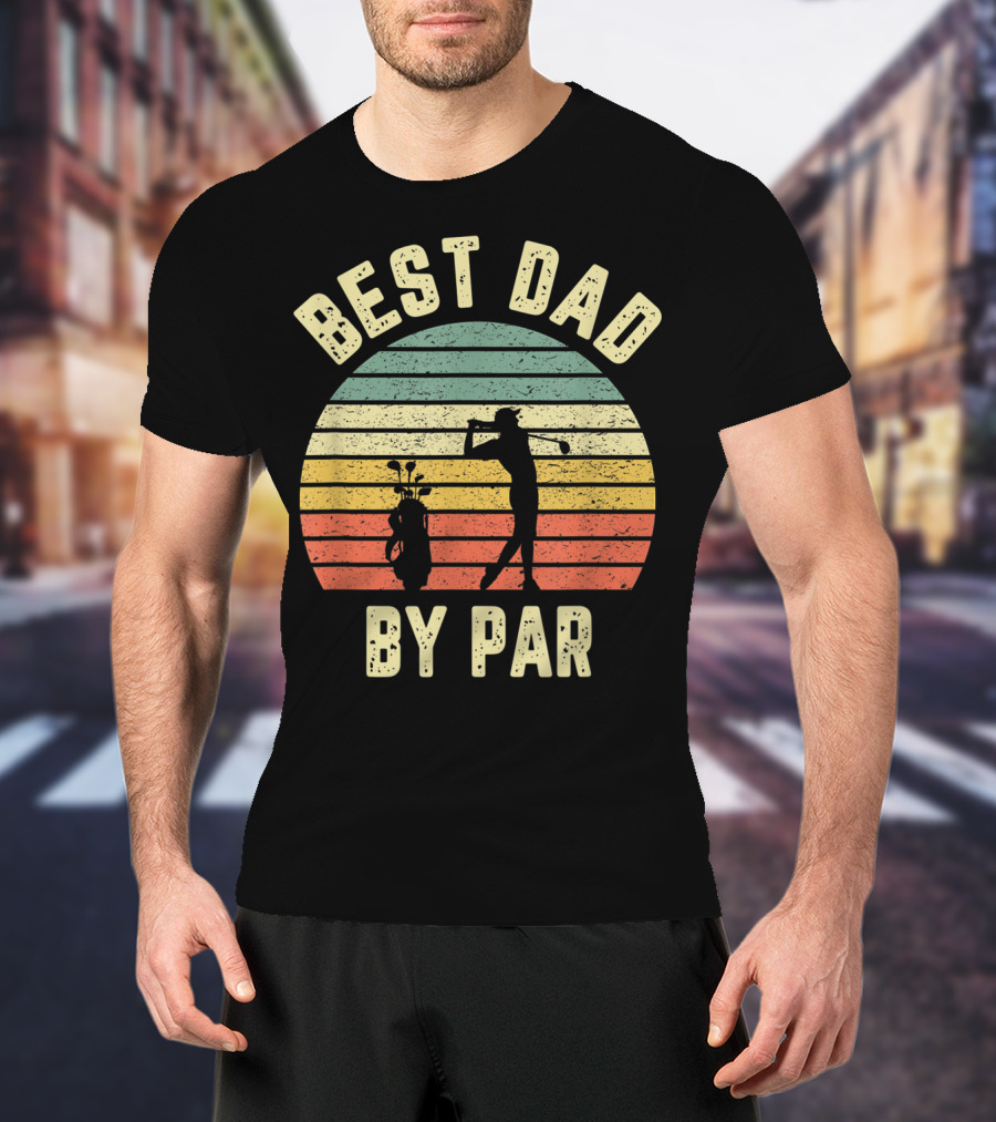 Vintage Mens Best Dad By Par Father's Day Golf Retro Sun T-Shirt