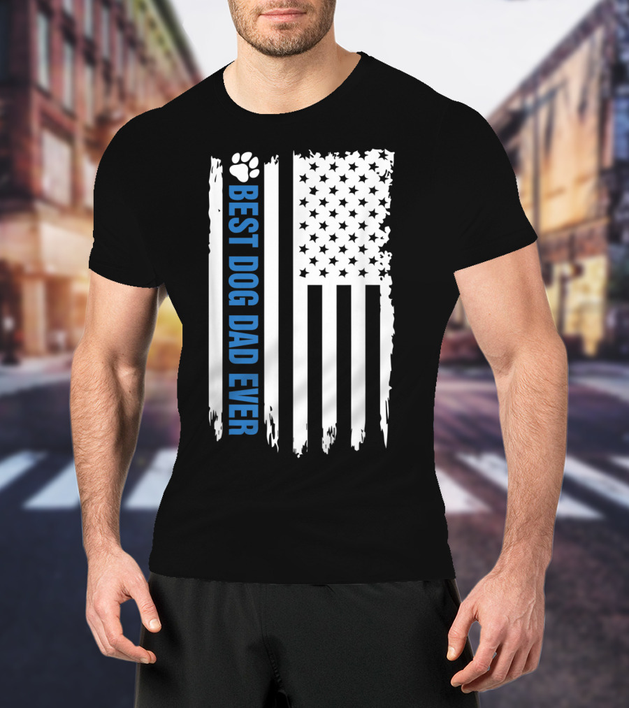 Best Dog Dad Ever Paw Print American Flag T-Shirt