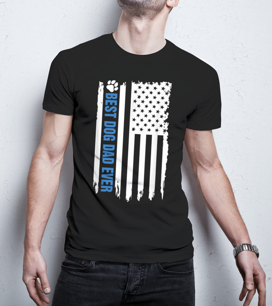 Best Dog Dad Ever Paw Print American Flag T-Shirt