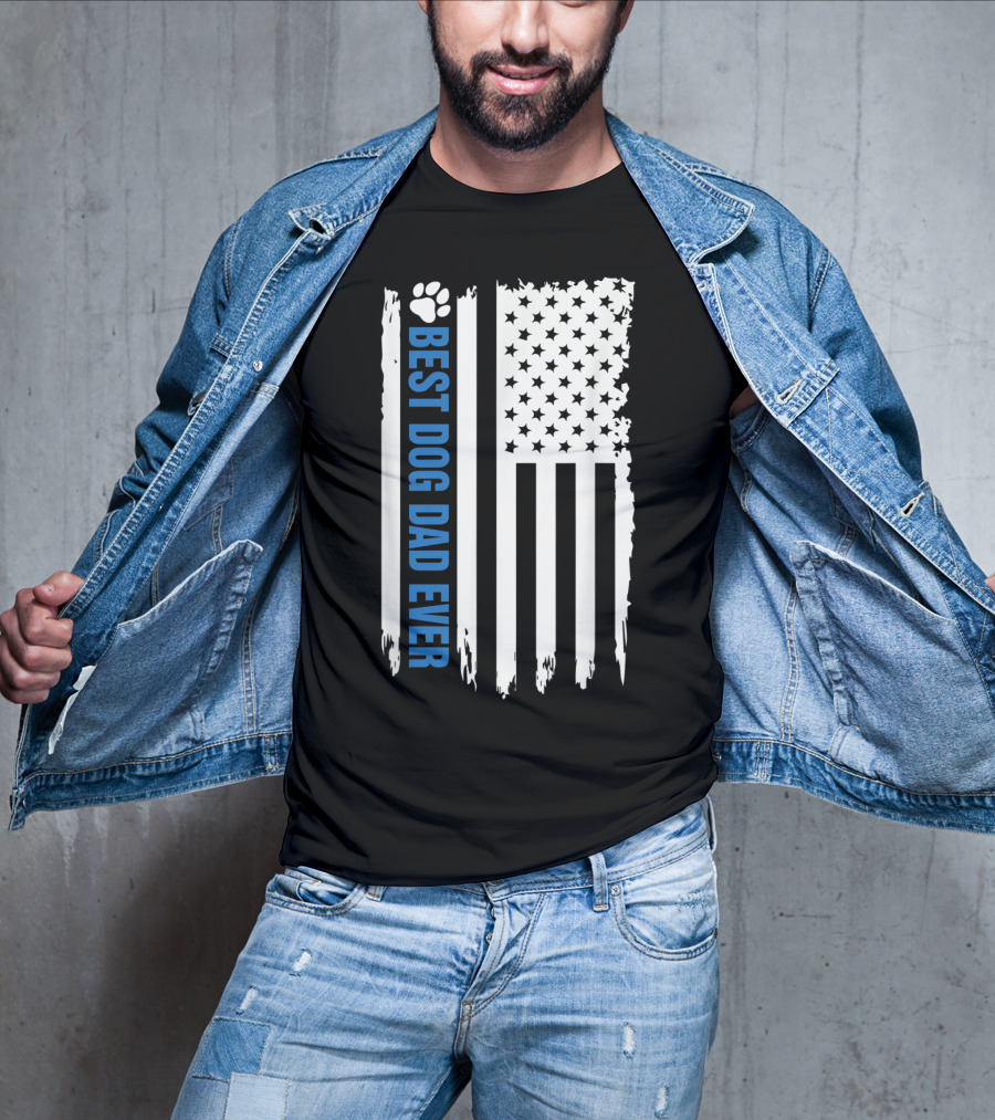 Best Dog Dad Ever Paw Print American Flag T-Shirt