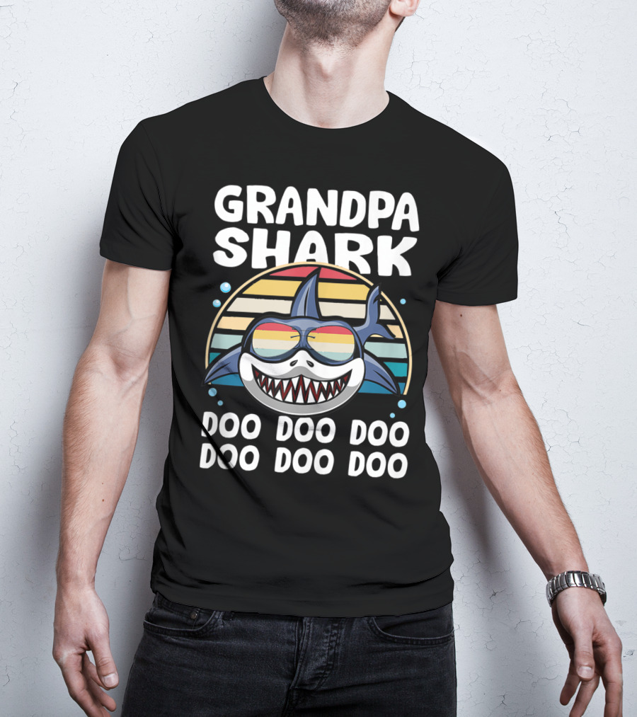 Grandpa Shark Doo Doo Doo Retro Style With Sunglasses T-Shirt