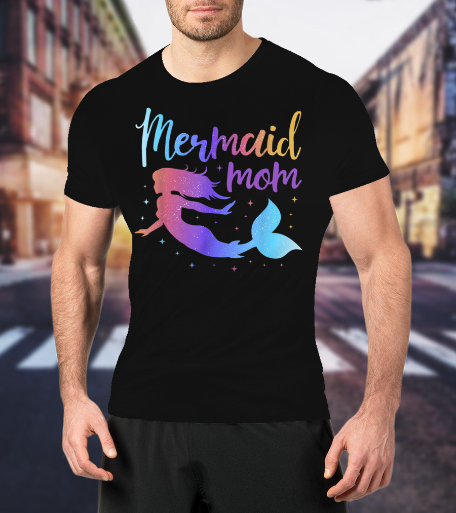 Mermaid Mom Rainbow Silhouette Birthday Party Matching T-Shirt