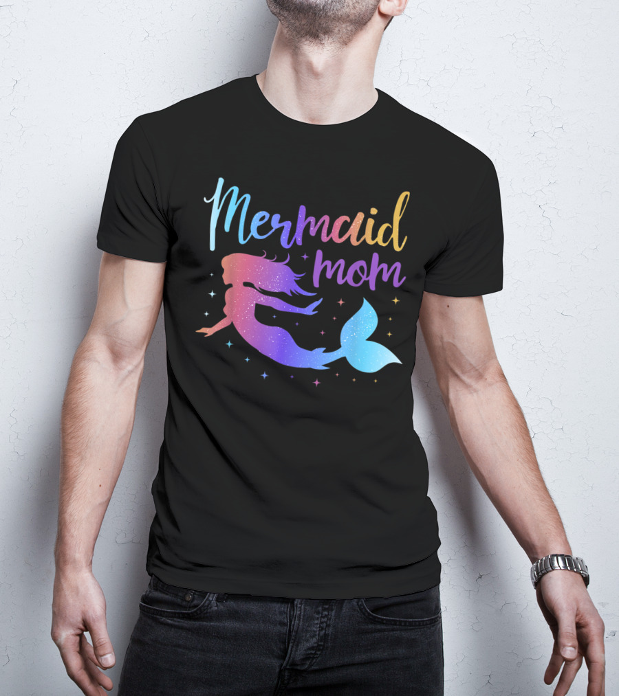 Mermaid Mom Rainbow Silhouette Birthday Party Matching T-Shirt