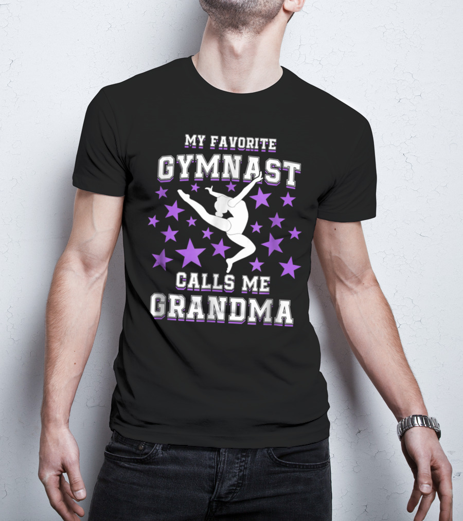My Favorite Gymnast Calls Me Grandma Gymnast Star Pattern Leaping T-Shirt
