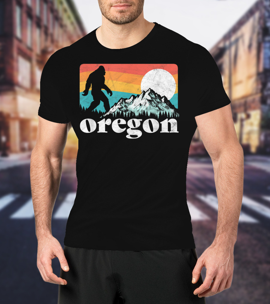 Bigfoot Oregon Mountains Retro Sunset T-Shirt