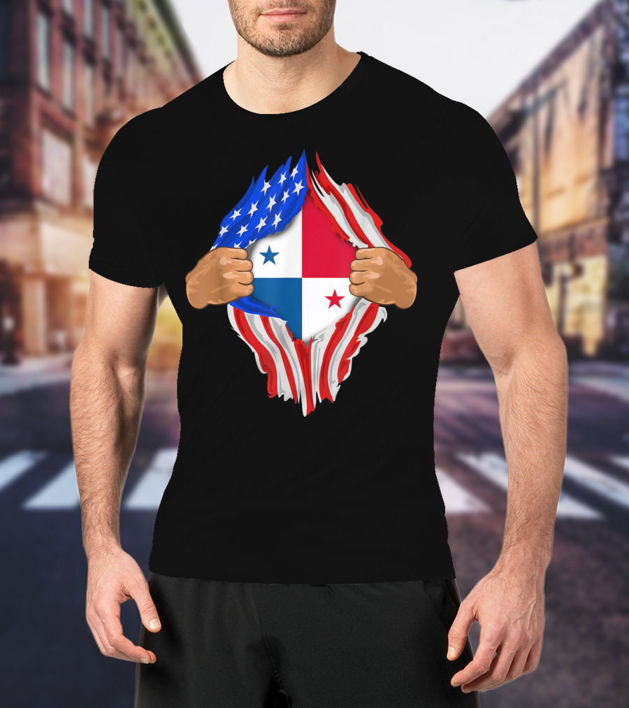 Panamanian Blood Inside Me American Flag Panama Flag Tear T-Shirt