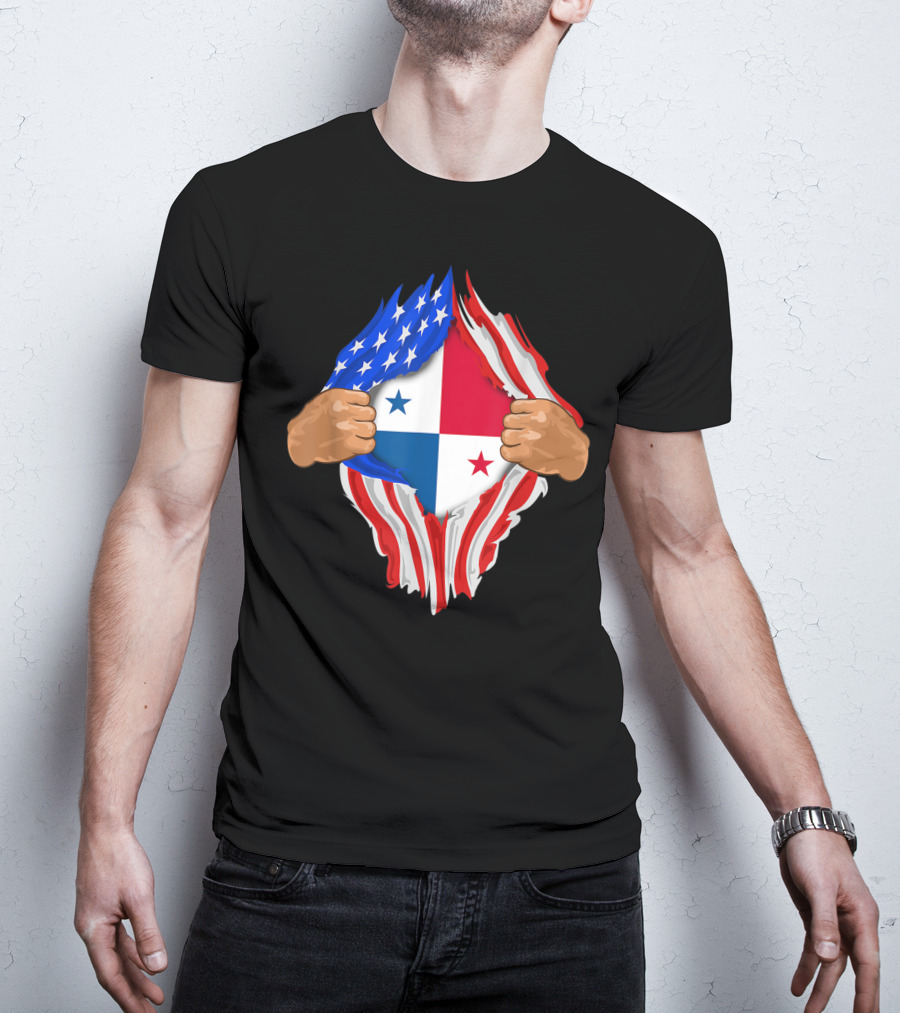 Panamanian Blood Inside Me American Flag Panama Flag Tear T-Shirt