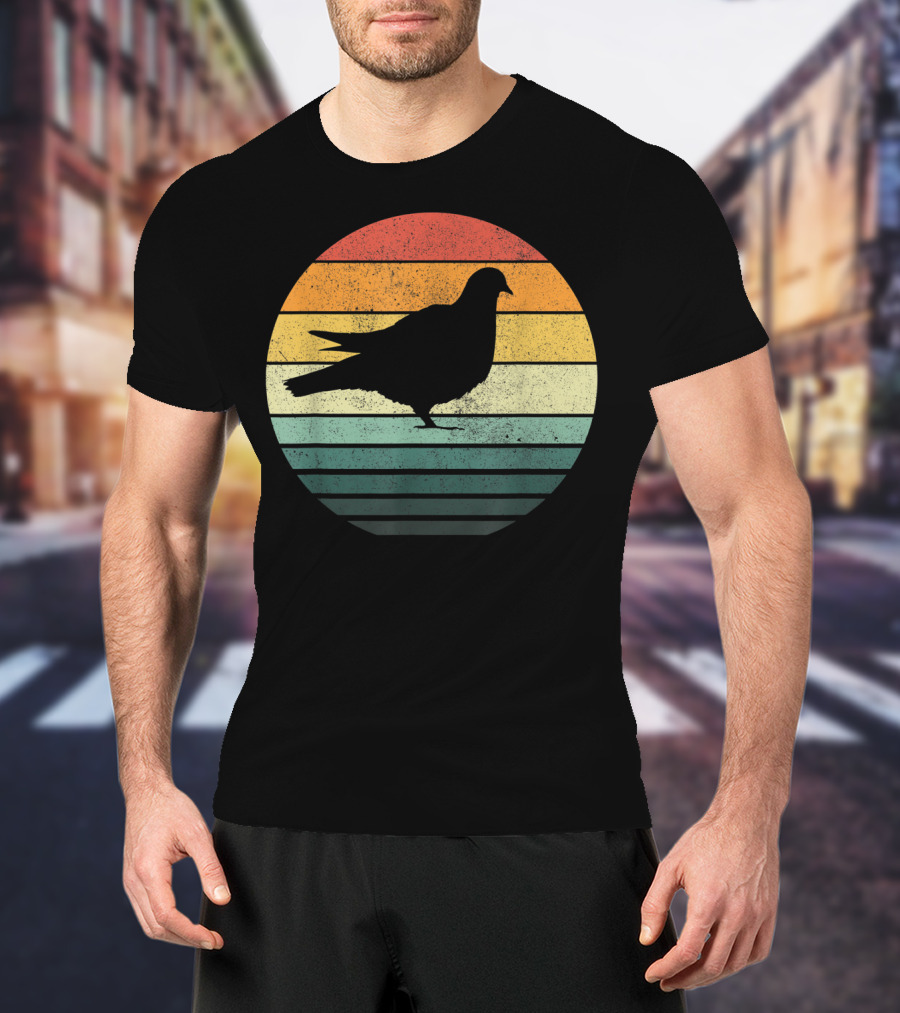 Pigeon Silhouette Vintage 70s Sunset Animal Natur Retro T-Shirt