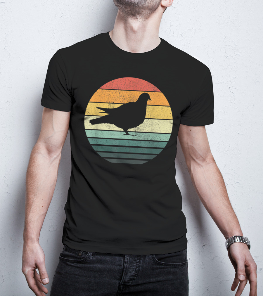 Pigeon Silhouette Vintage 70s Sunset Animal Natur Retro T-Shirt