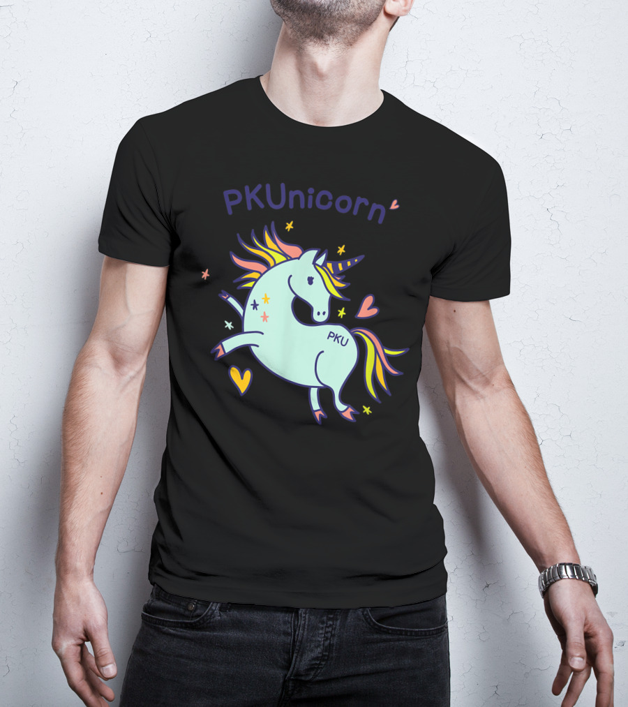 PKUnicorn PKU Awareness Cute Unicorn With Hearts And Stars T-Shirt
