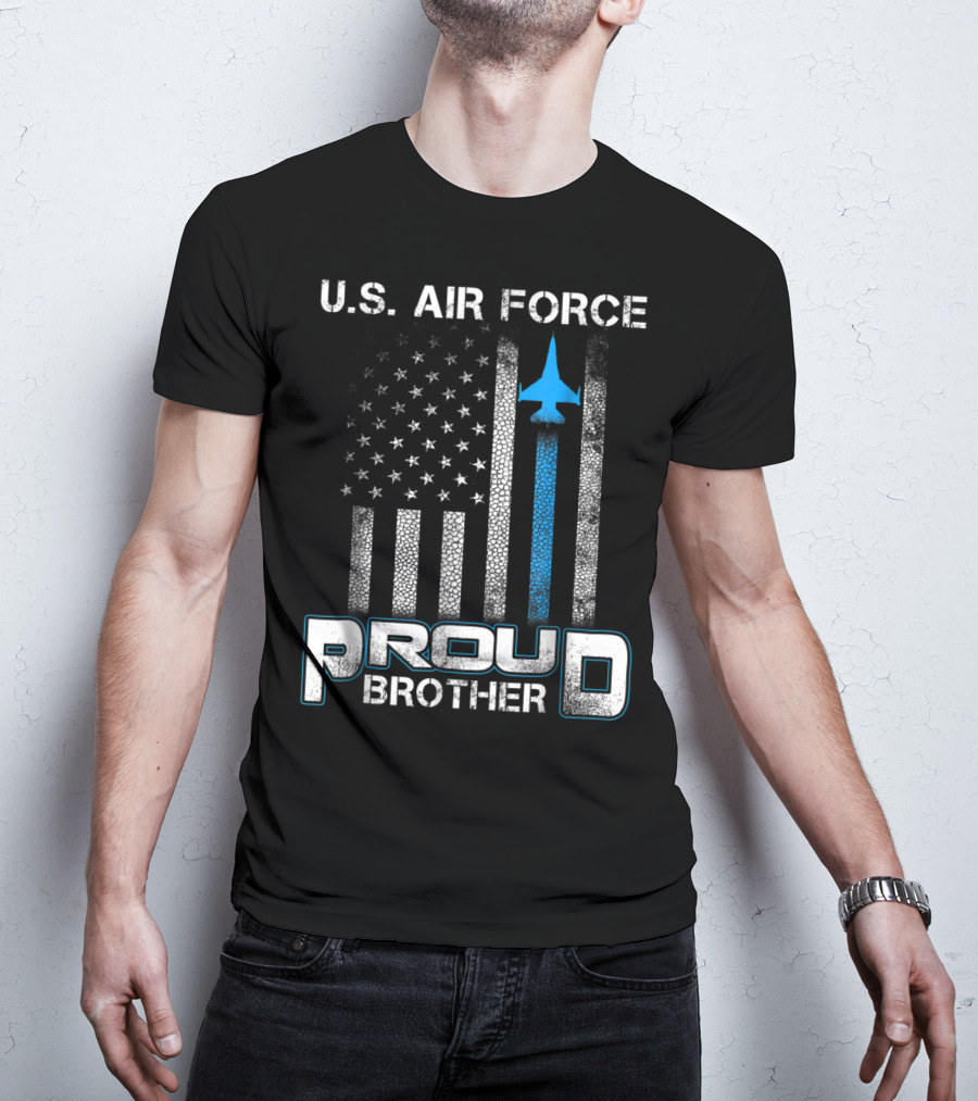 U.S. Air Force Proud Brother American Flag Blue Jet T-Shirt