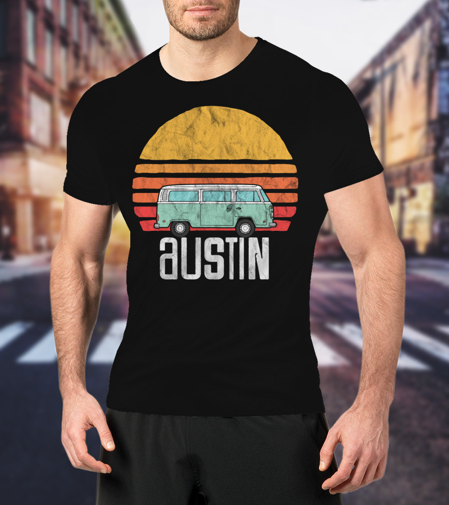 Retro Austin Texas Hippie Van Sunset Beach Bum Surfer T-Shirt