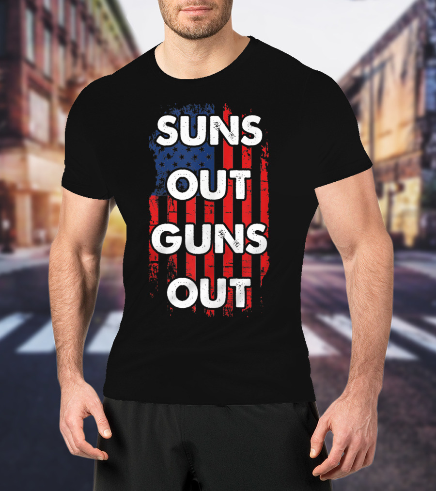 Suns Out Guns Out American USA Flag Sunsout Patriotic Red White Blue T-Shirt