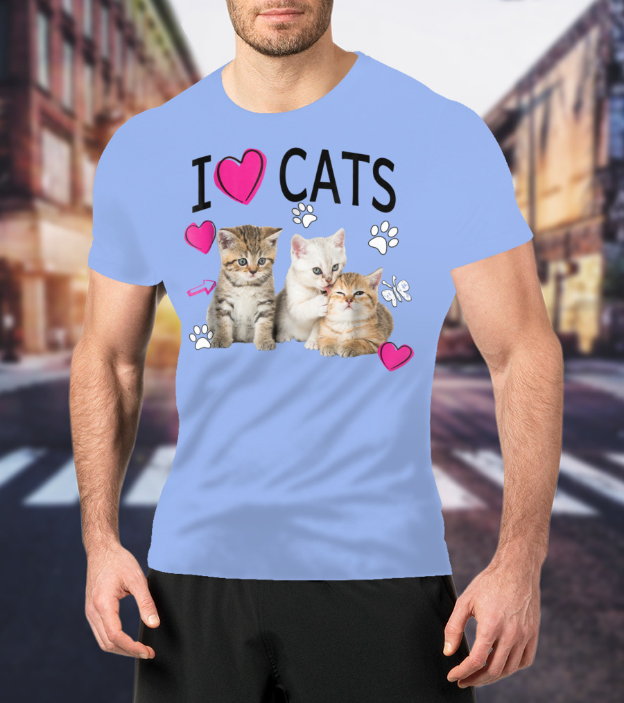 I Love Cats Kittens Hearts And Paws T-Shirt