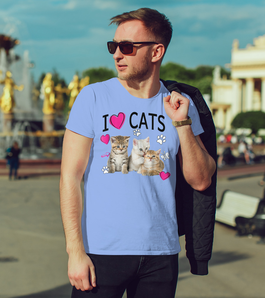 I Love Cats Kittens Hearts And Paws T-Shirt
