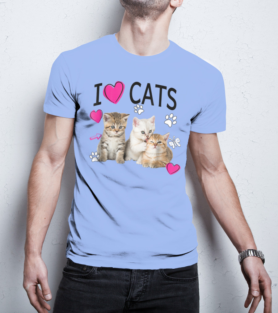I Love Cats Kittens Hearts And Paws T-Shirt