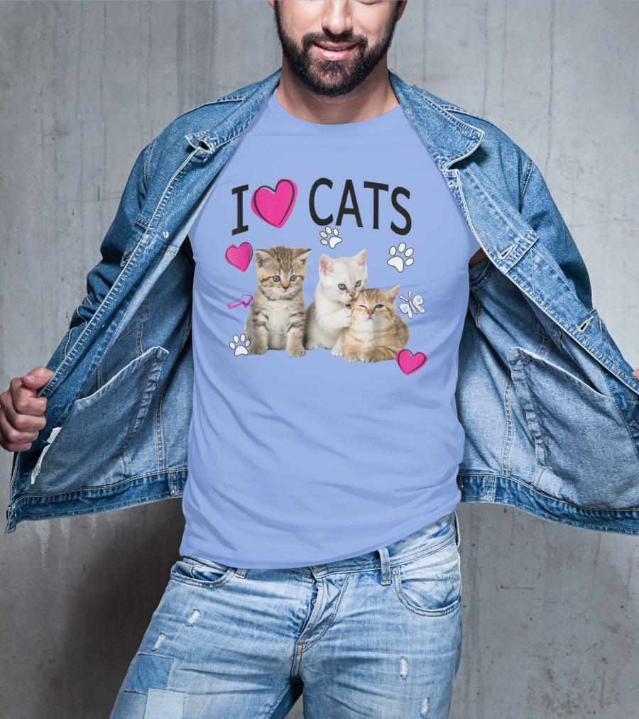I Love Cats Kittens Hearts And Paws T-Shirt