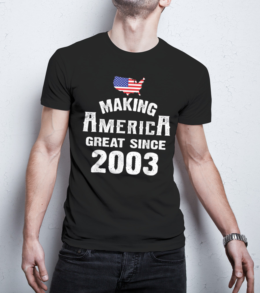 Making America Great Since 2003 16th Year Old 16 USA Flag Map T-Shirt