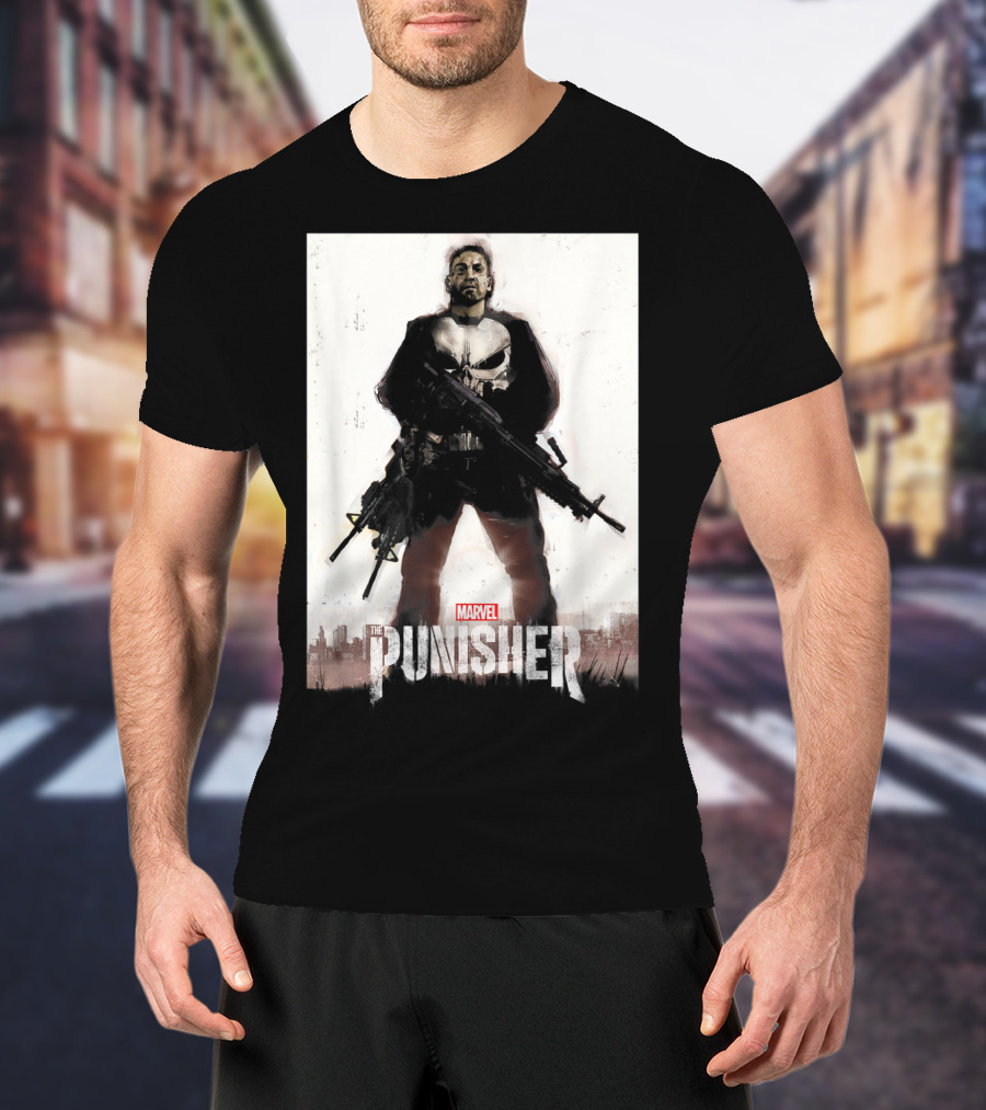 Marvel The Punisher Frank Castle One Man Army Standing With Weapons And Skull Emblem T-Shirt