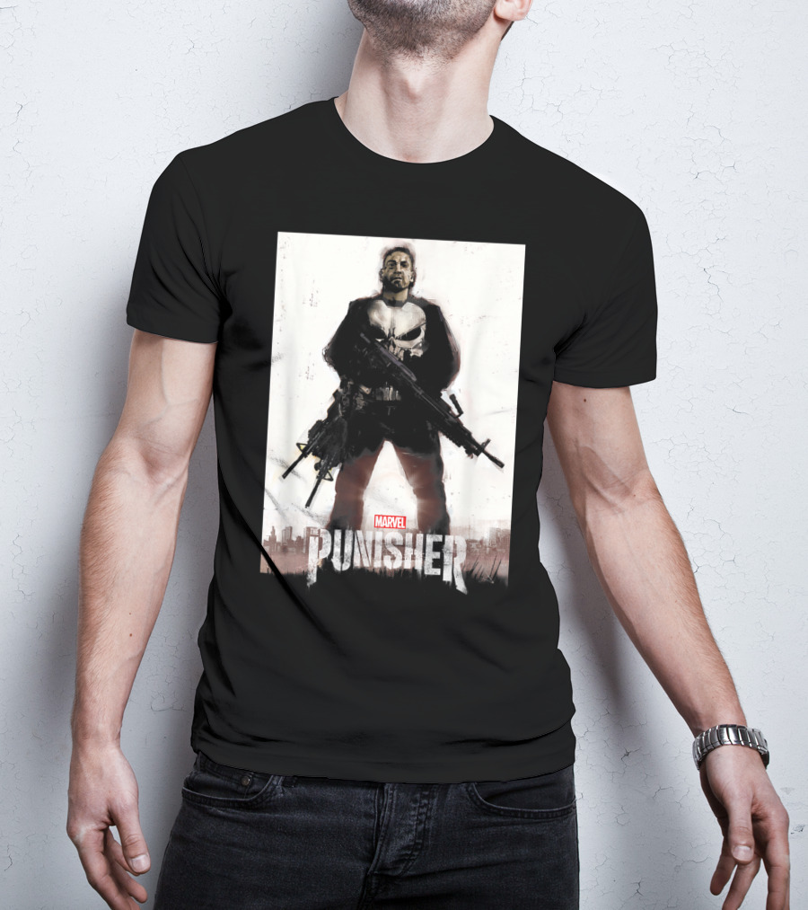 Marvel The Punisher Frank Castle One Man Army Standing With Weapons And Skull Emblem T-Shirt