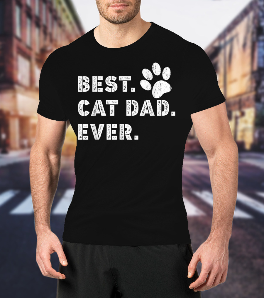 Best Cat Dad Ever Father's Day Mens Paw Prints T-Shirt