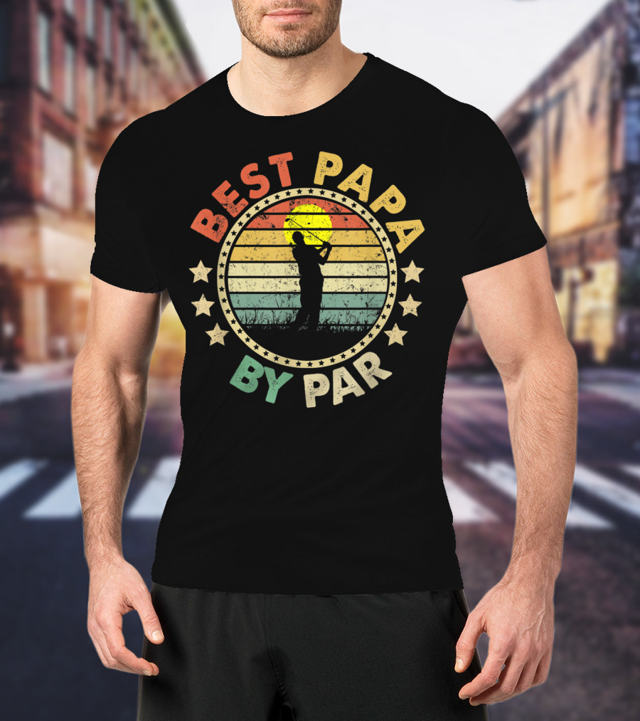 Best Papa By Par Retro Golf Sunset Father's Day Men's T-Shirt