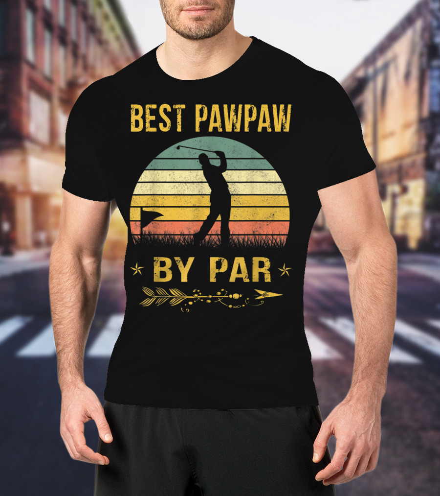 Father's Day Best Pawpaw By Par Funny Golf Silhouette Vintage Sunset T-Shirt