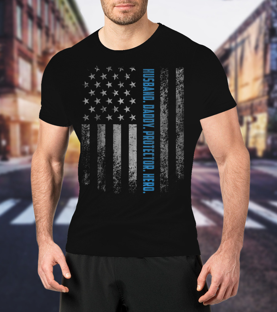 Husband Daddy Protector Hero American Flag Vintage T-Shirt