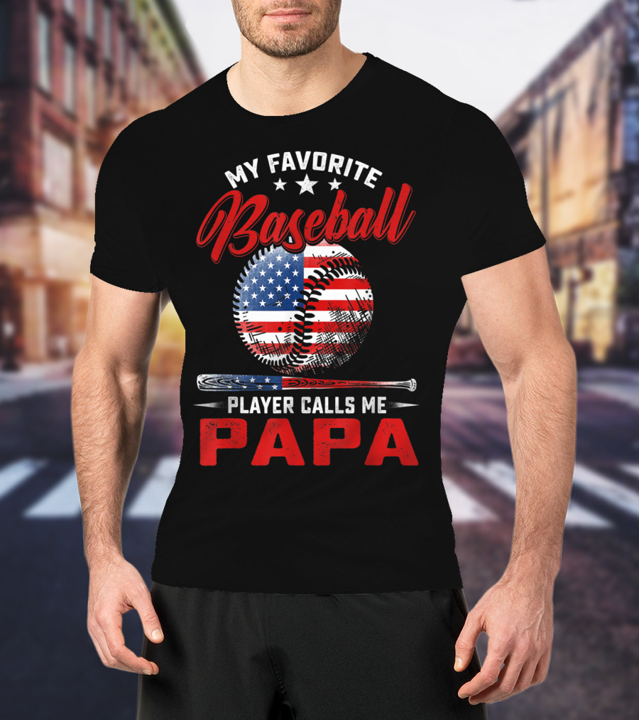 Papa My Favorite Baseball Player American Flag T-Shirt