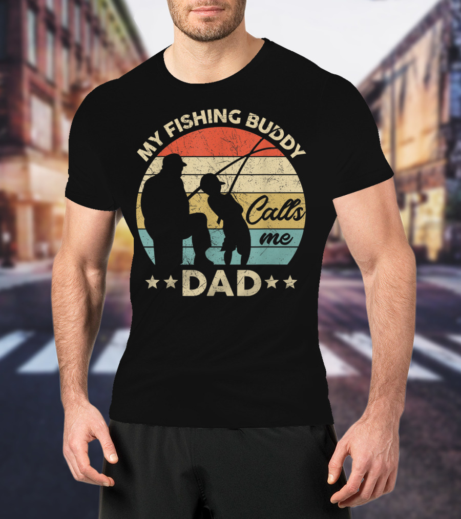 My Fishing Buddy Calls Me Dad Retro Stripes T-Shirt