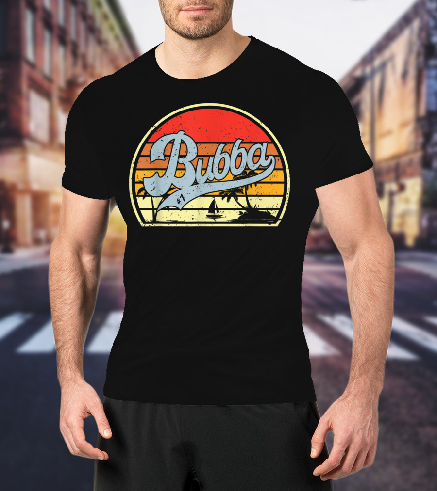 Bubba Retro Sunset Sailboat Palm Trees T-Shirt