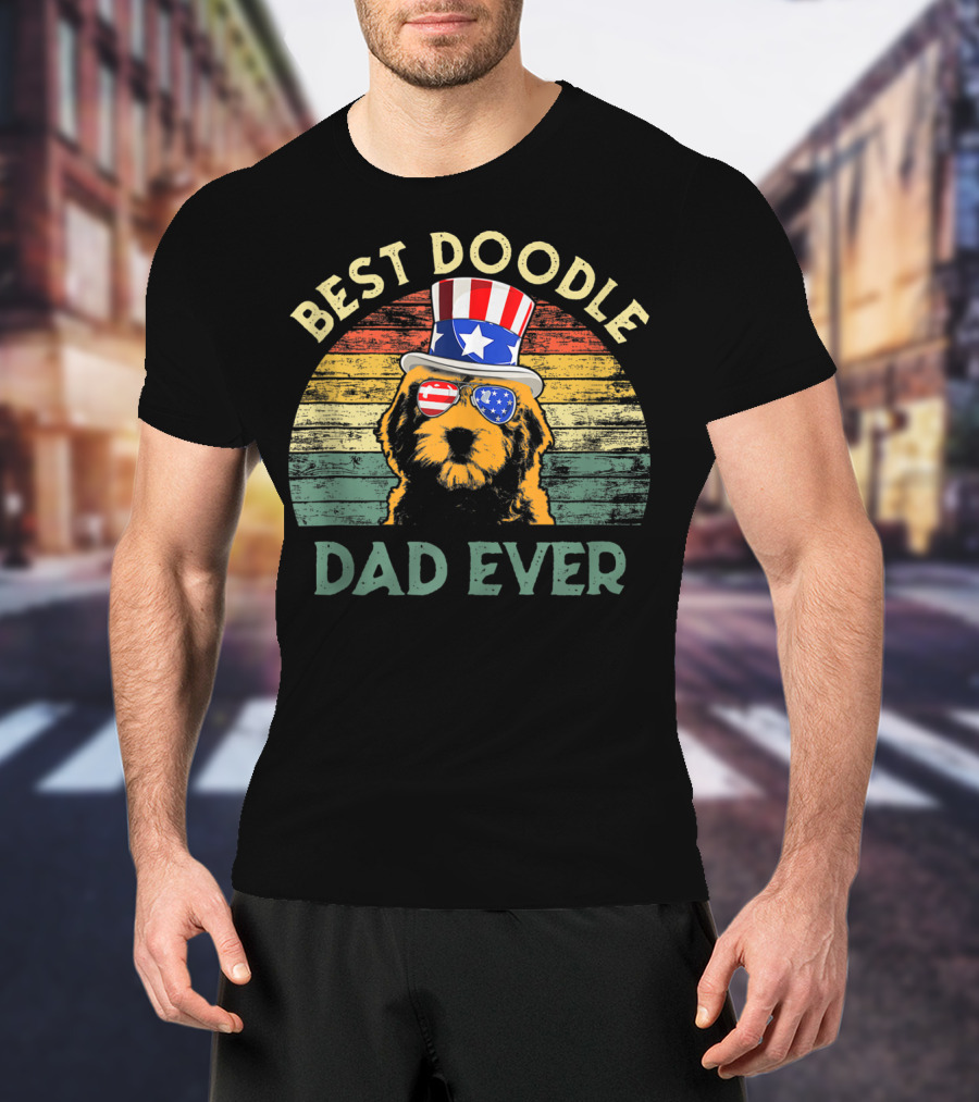 Best Doodle Dad Ever Patriotic Vintage Dog T-Shirt