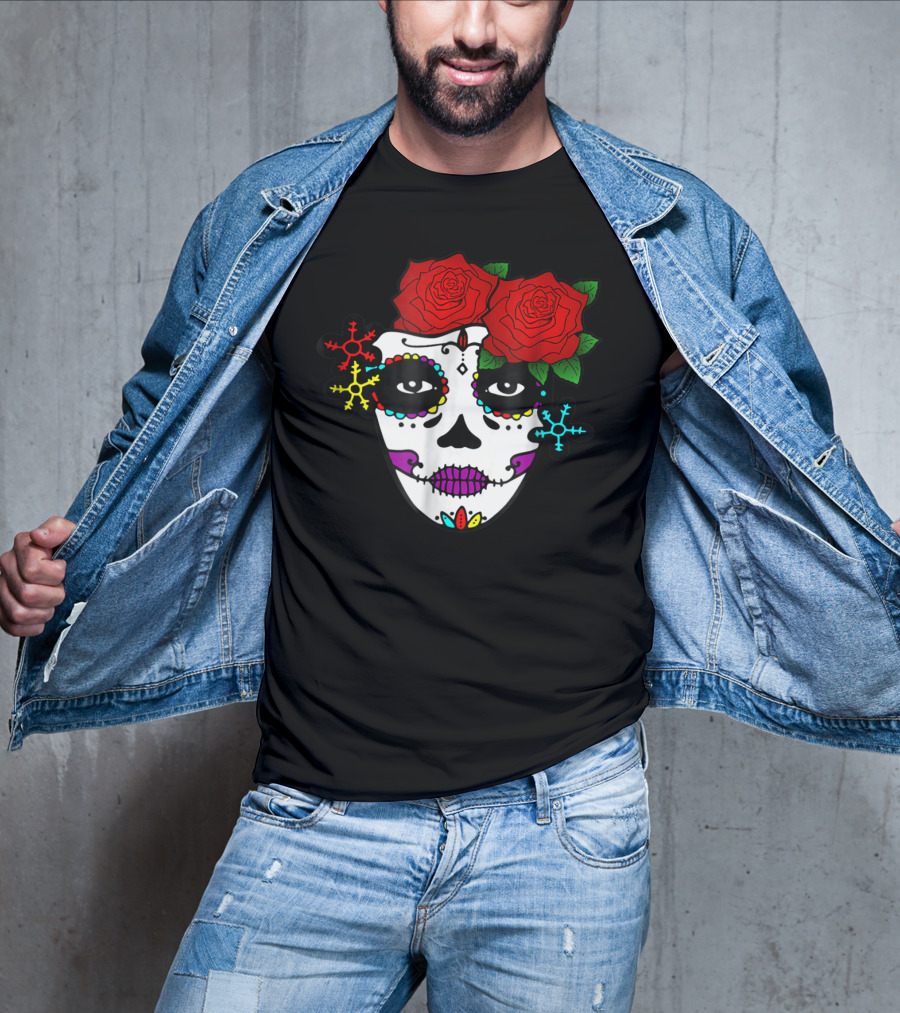 Mexican Day Of The Dead Colorful La Catrina With Roses T-Shirt