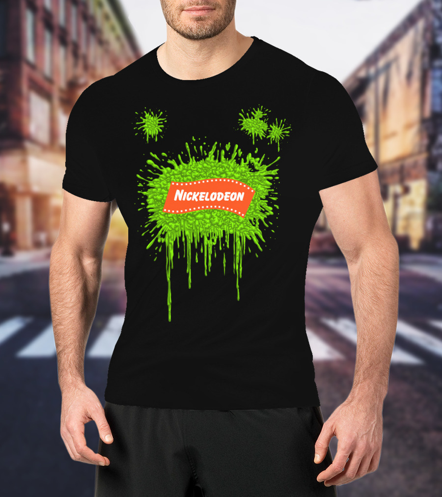 Nickelodeon Classic Green Slime Splat Logo With Orange Text T-Shirt