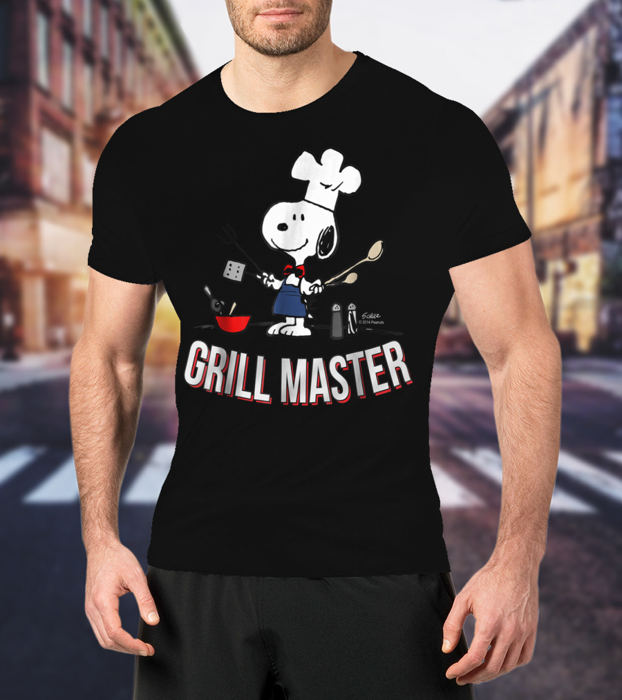 Snoopy Chef In Hat With Utensils And Grill Master Text T-Shirt