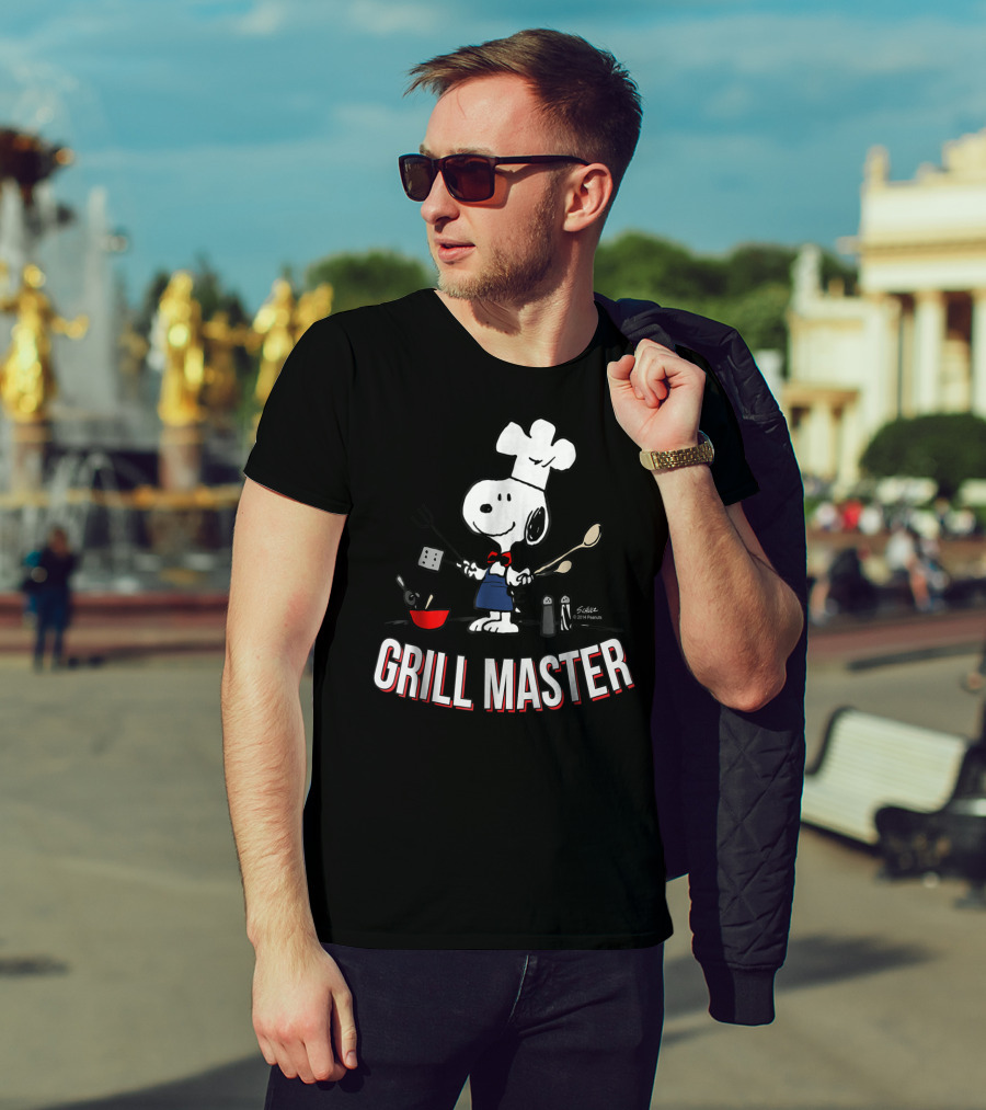Snoopy Chef In Hat With Utensils And Grill Master Text T-Shirt