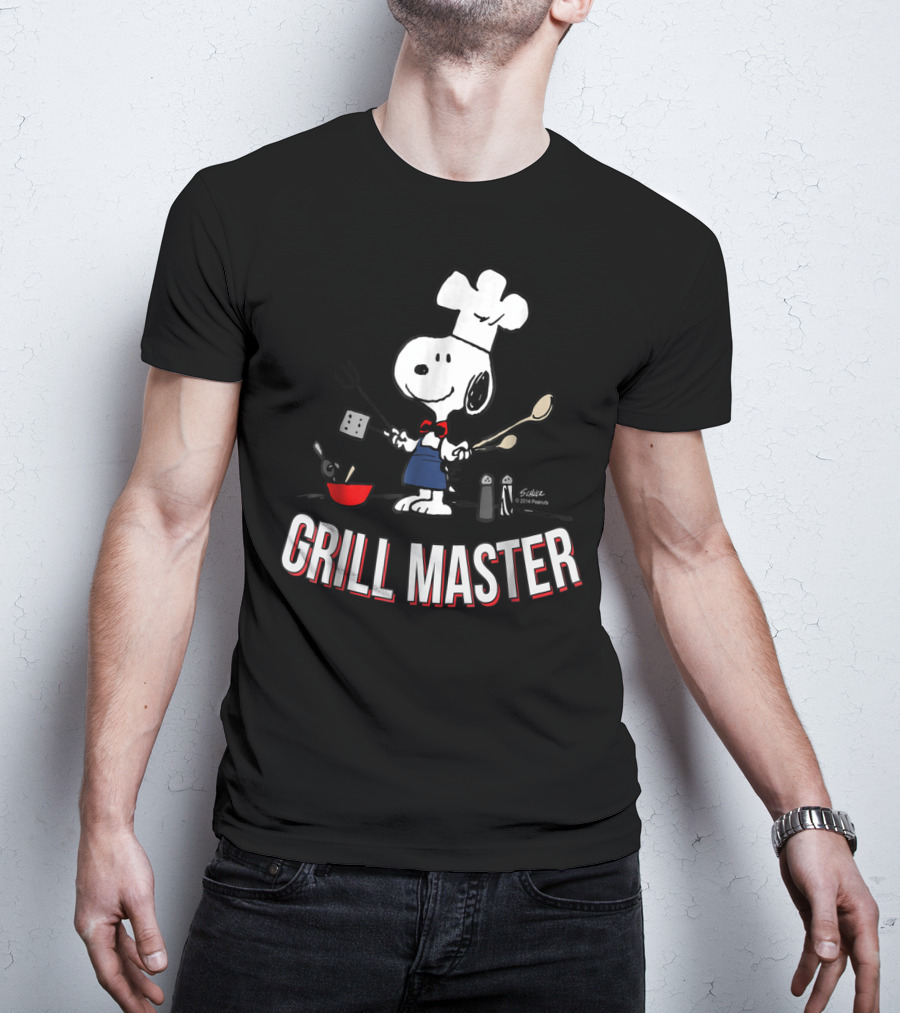 Snoopy Chef In Hat With Utensils And Grill Master Text T-Shirt