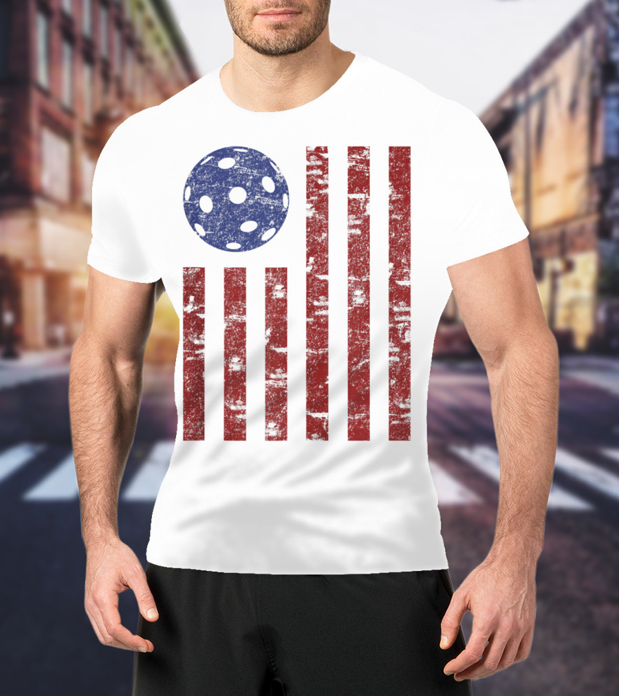 Patriotic American Pickleball Vintage Distressed Flag T-Shirt