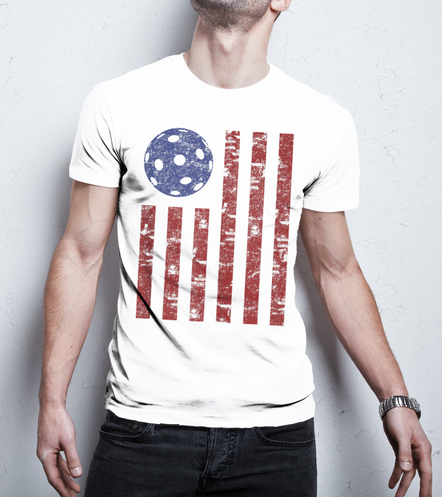 Patriotic American Pickleball Vintage Distressed Flag T-Shirt