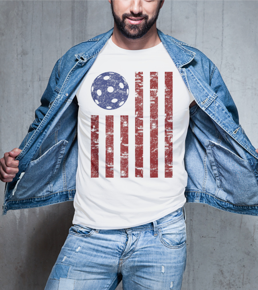 Patriotic American Pickleball Vintage Distressed Flag T-Shirt